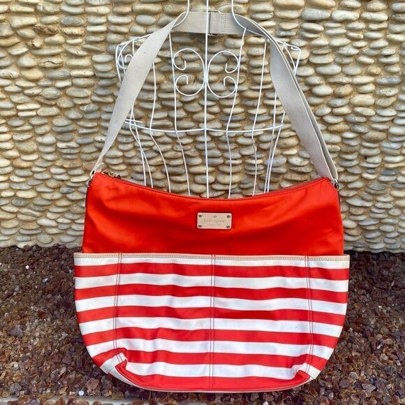 Kate Spade New York Collins Avenue Striped Serena Baby Diaper Bag Orange/Cream - Picture 2 of 9